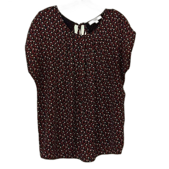 Womens LOFT Short Sleeve Floral Blouse Black Size Large Career - Picture 1 of 7